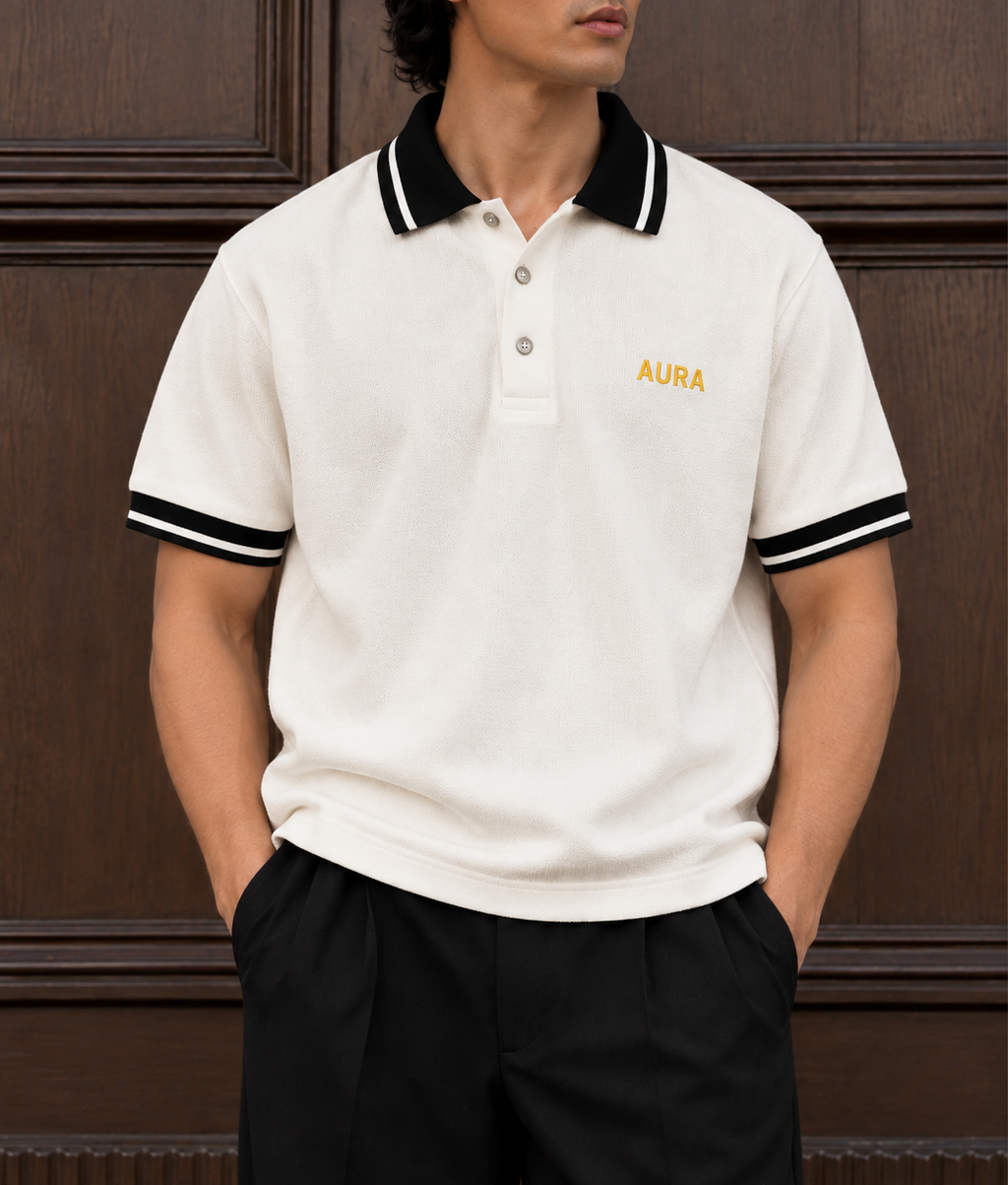 Textured Polo T Shirt - White