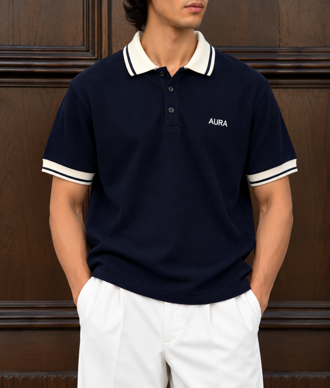Textured Polo T Shirt - Navy Blue