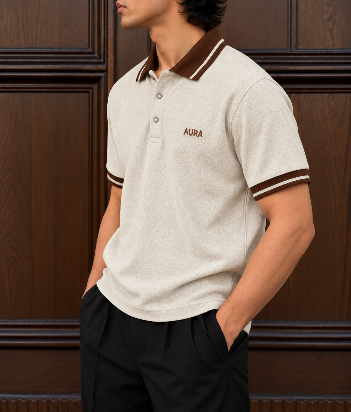 Textured Polo T Shirt - Beige