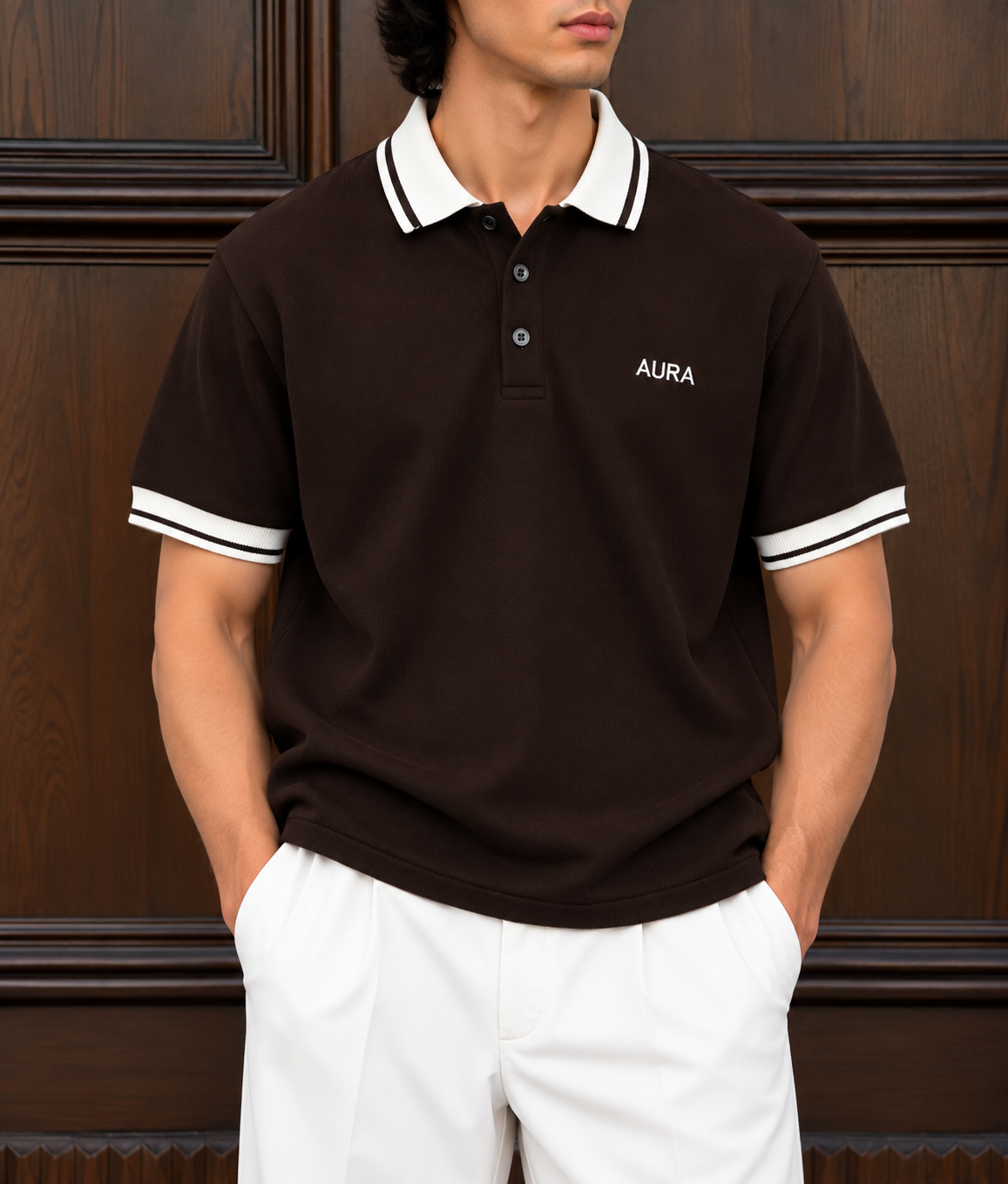 Textured Polo T Shirt - Brown