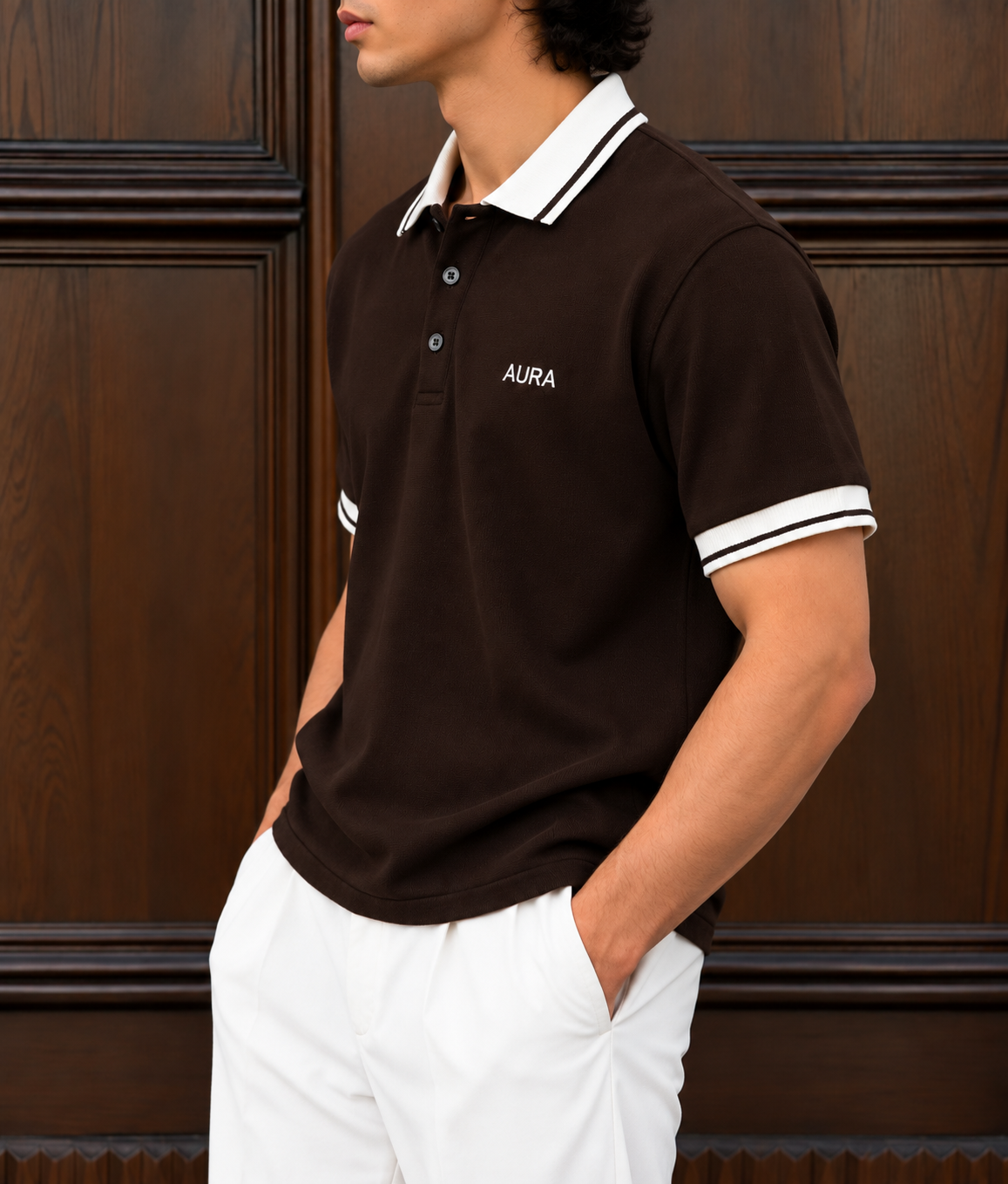 Textured Polo T Shirt - Brown