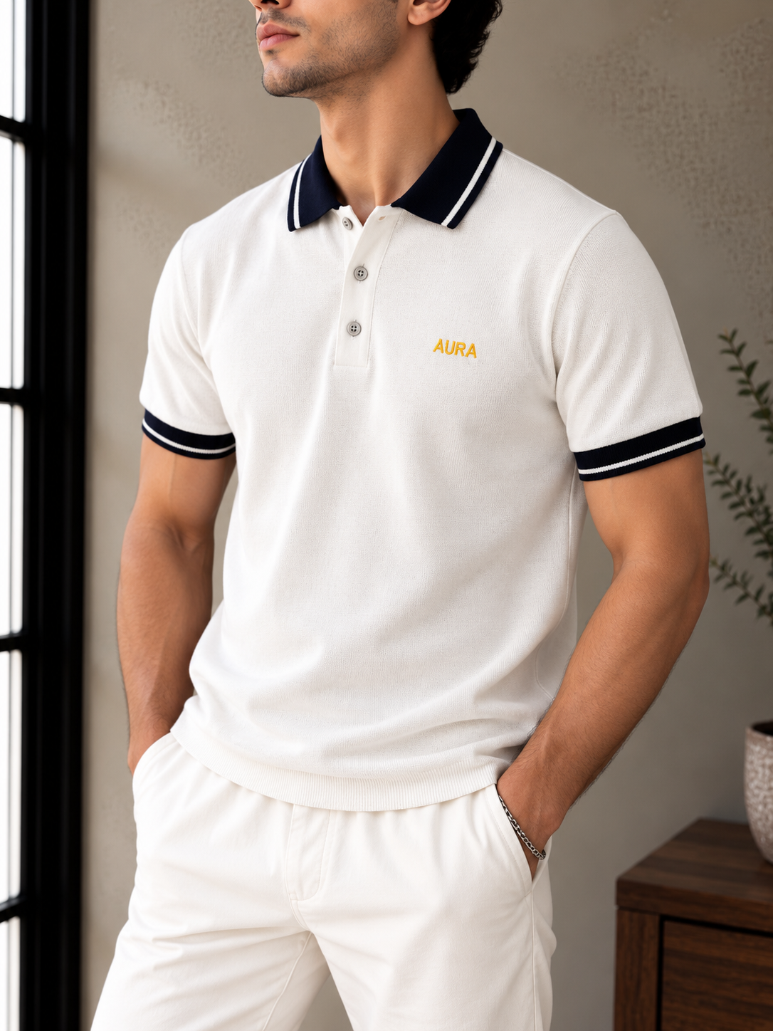 Textured Polo T Shirt - White