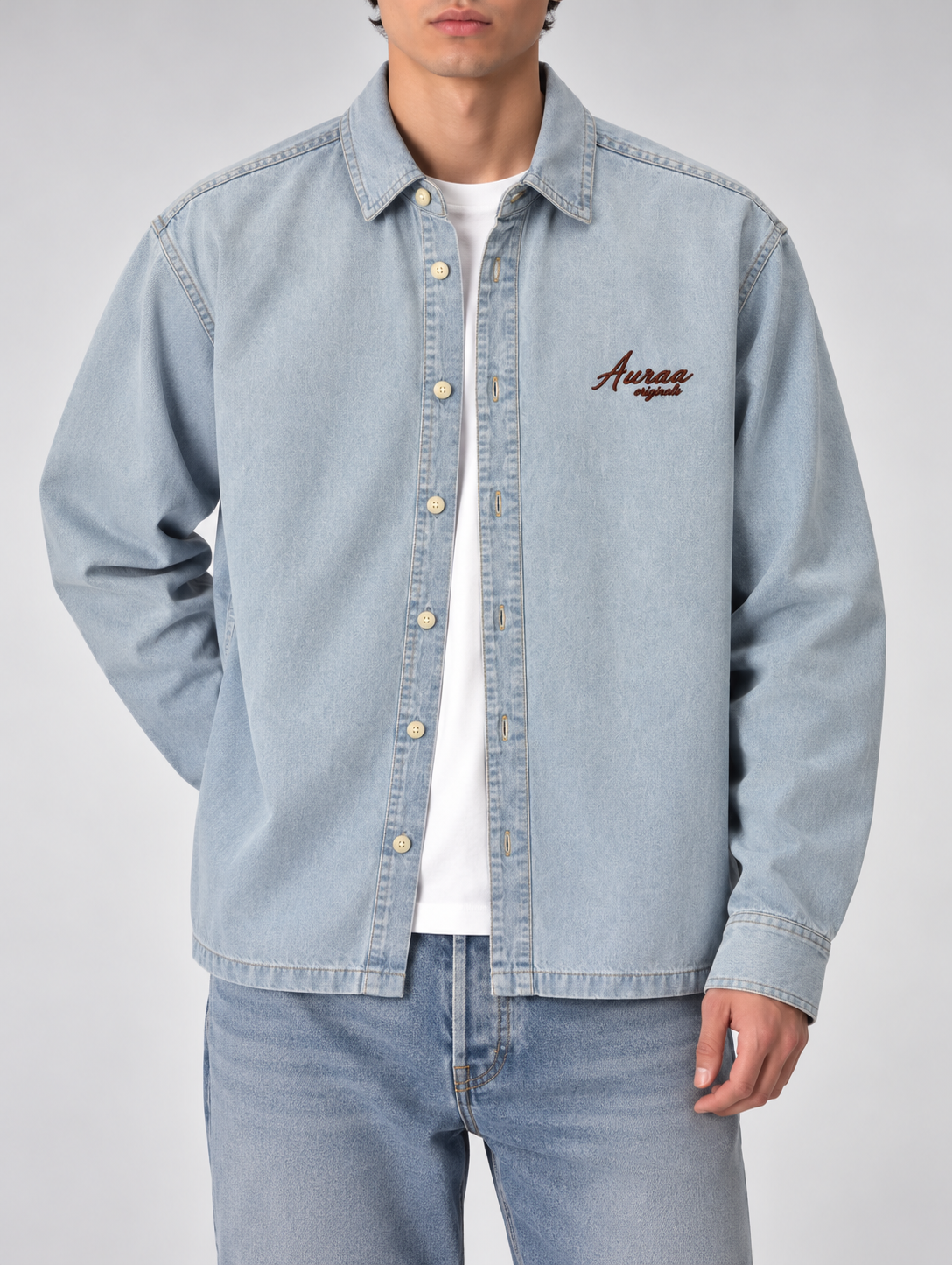 Light Wash Denim Shirt - Ice Blue