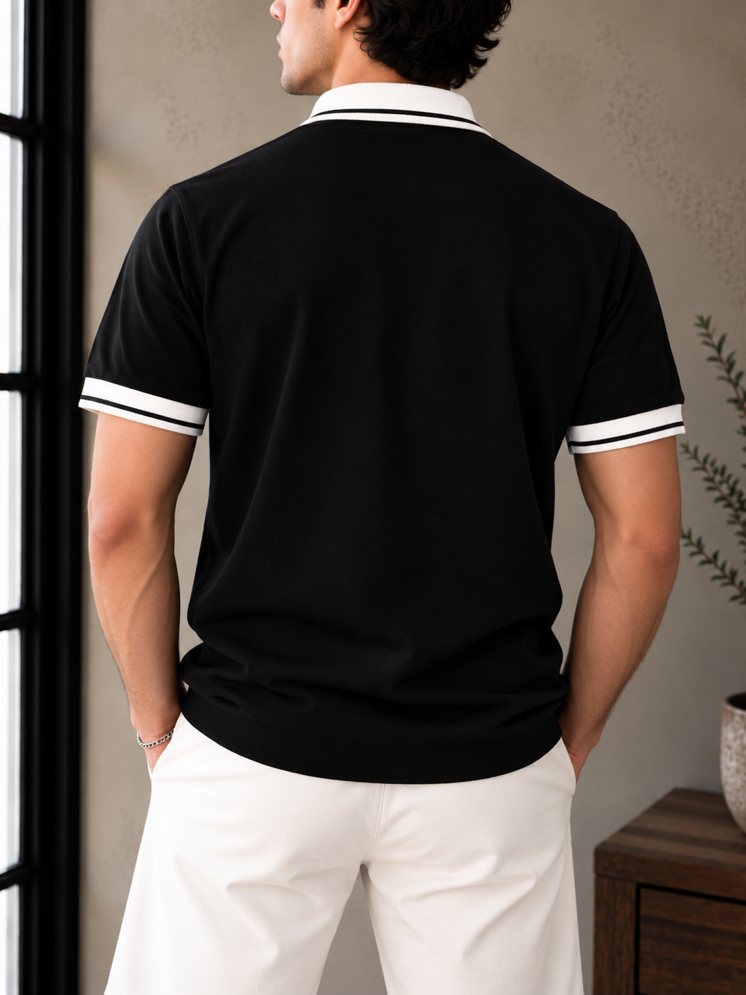 Textured Polo T Shirt - Black