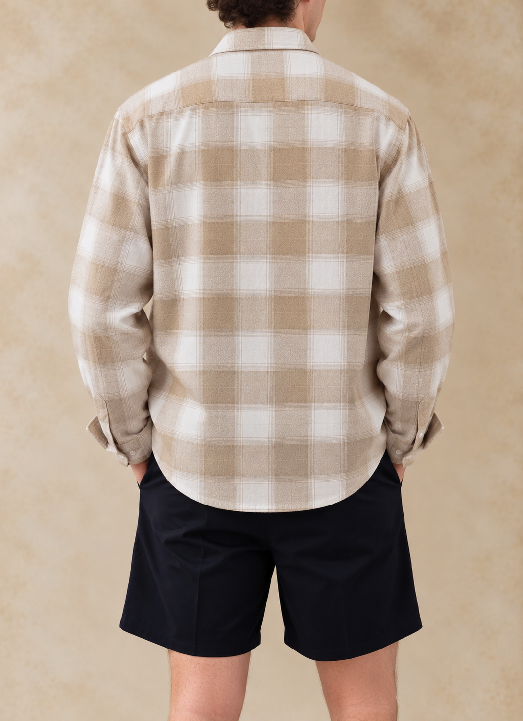 Boxy Fit Flannel Shirt - Beige & Cream