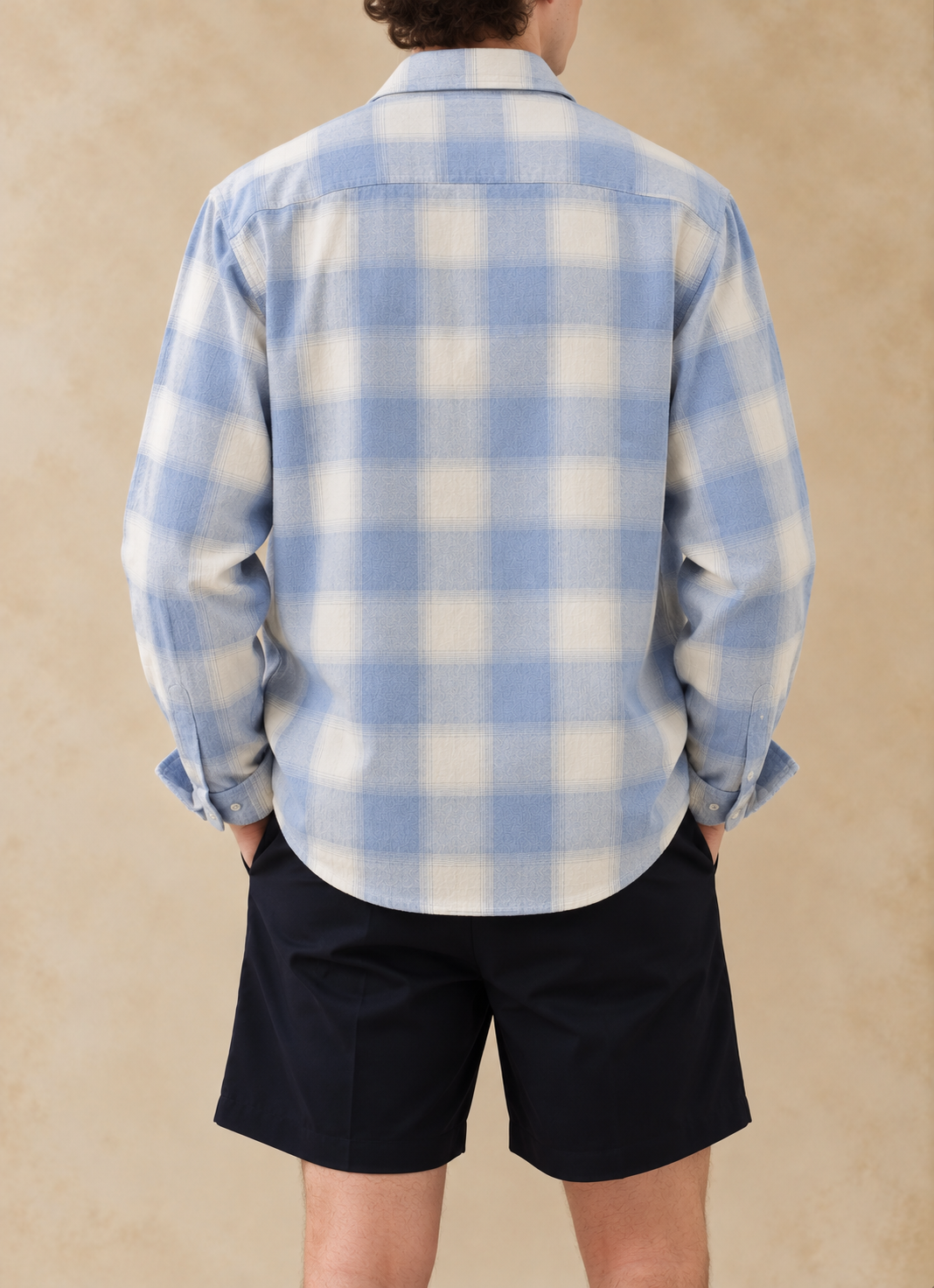 Boxy Fit Flannel Shirt - Blue & Cream