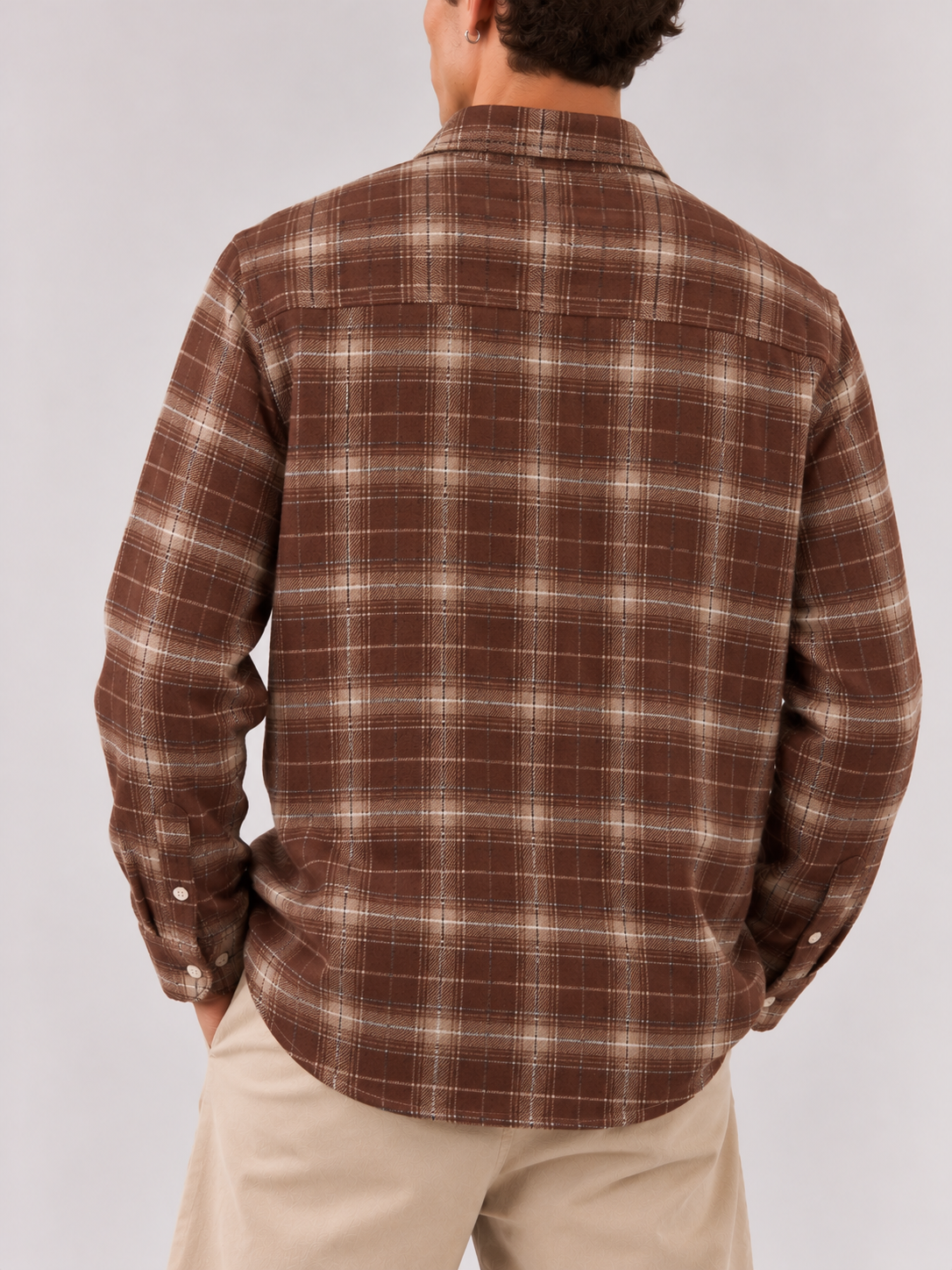 Checked Flannel Shirt - Brown Beige