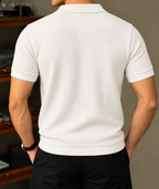 Vertical Brown Stripe Zip Polo T Shirt - White