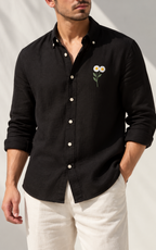 Daisy Embroidered Shirt - Black