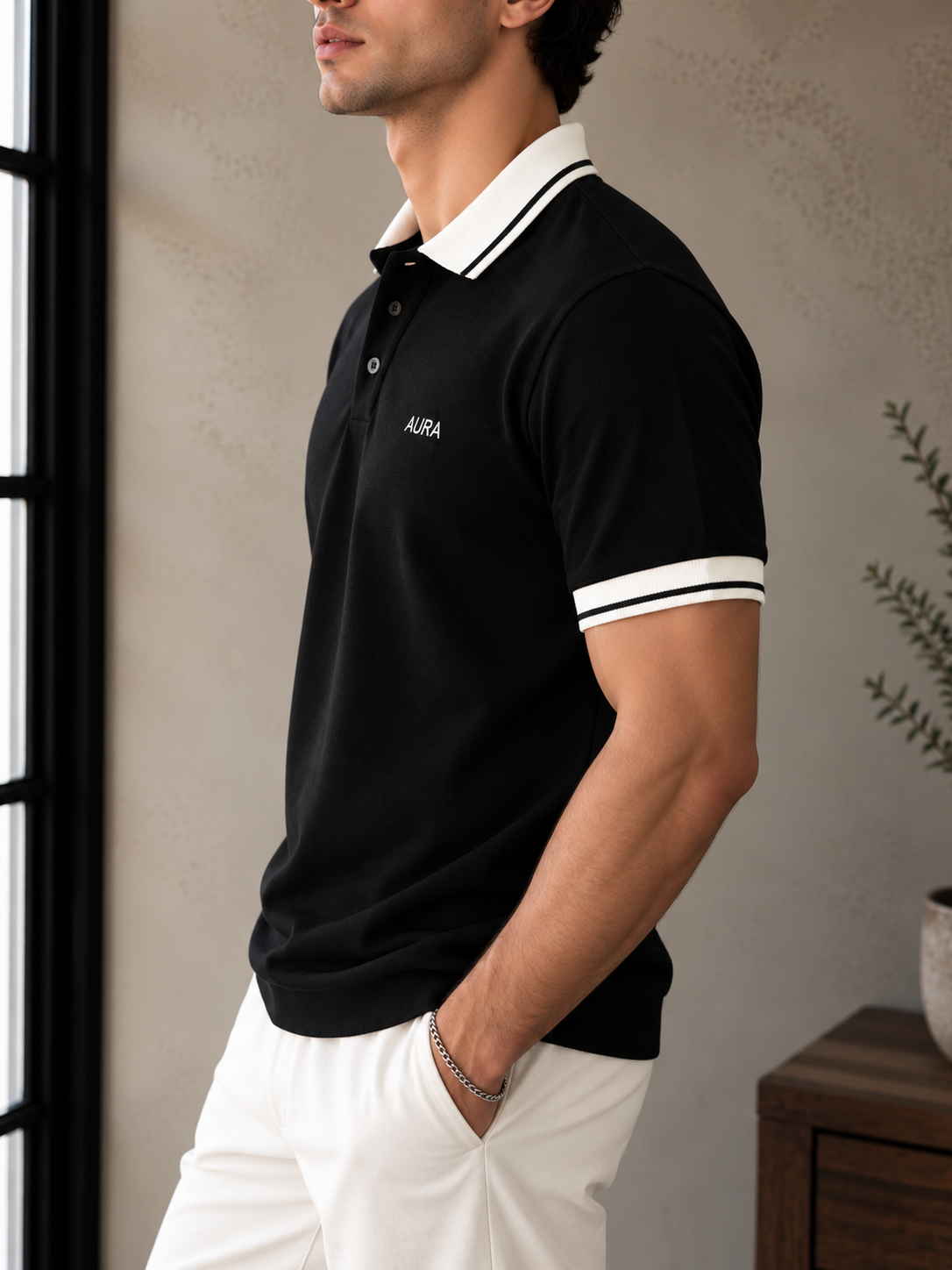 Textured Polo T Shirt - Black