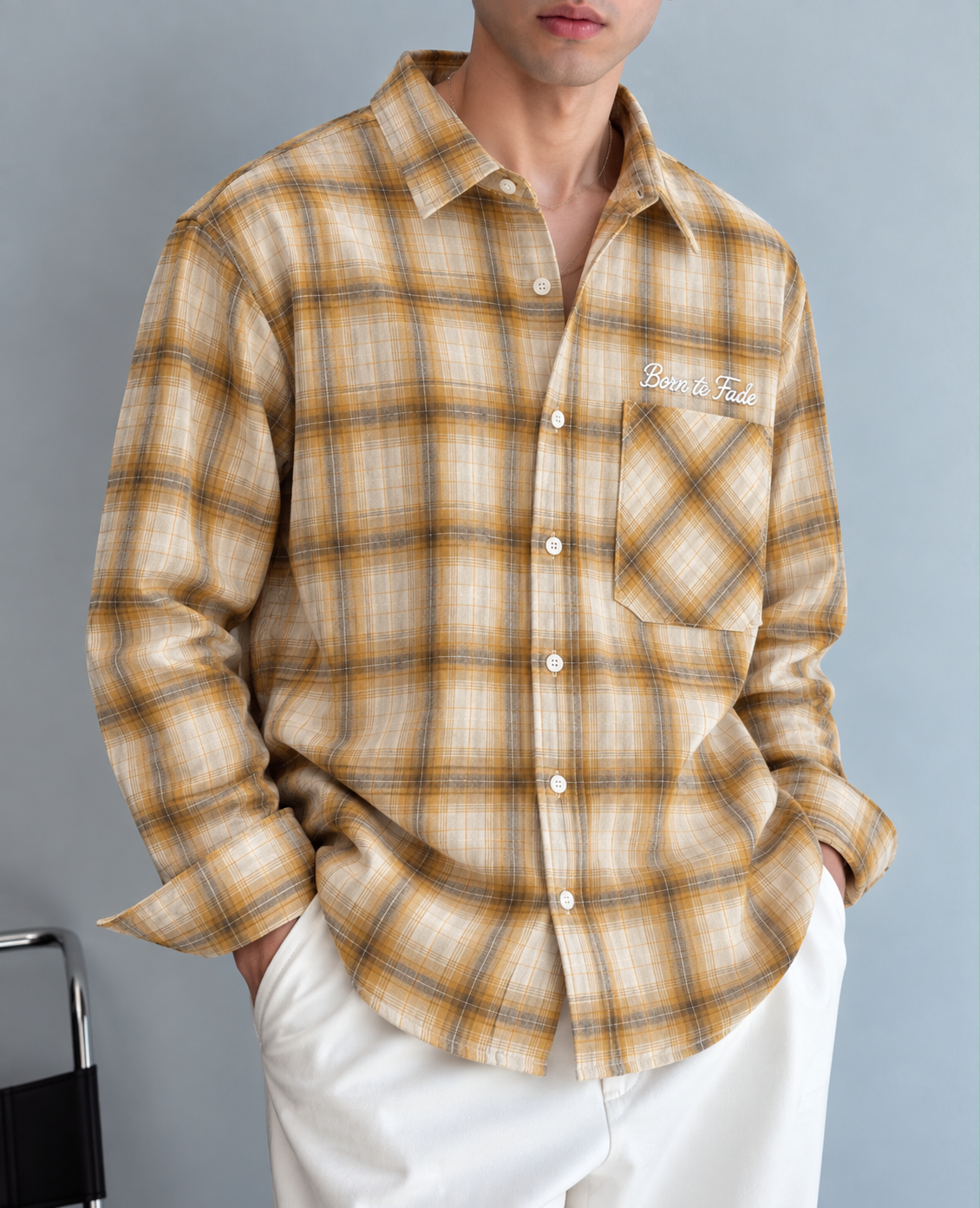 Born to Fade Plaid Flannel Shirt - Mustard Beige