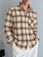 Born to Fade Plaid Flannel Shirt - Beige Brown