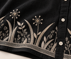 Botanical Embroidered Boxy Fit Shirt - Black