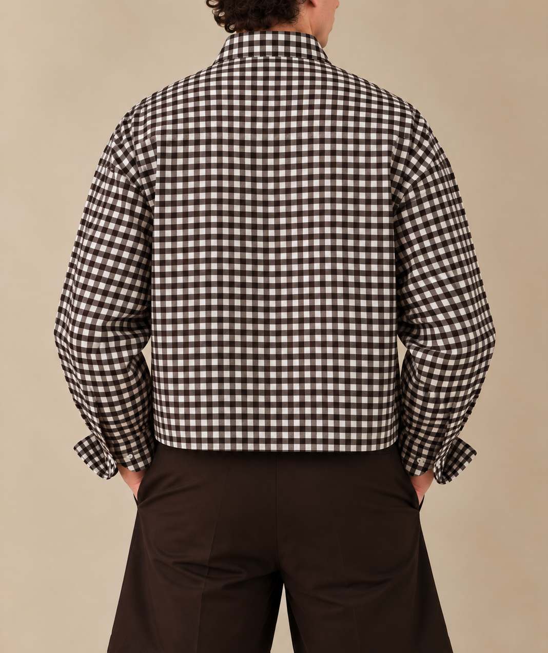 Boxy Fit Checkered Shirt - Dark Brown & White