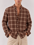Checked Flannel Shirt - Brown Beige