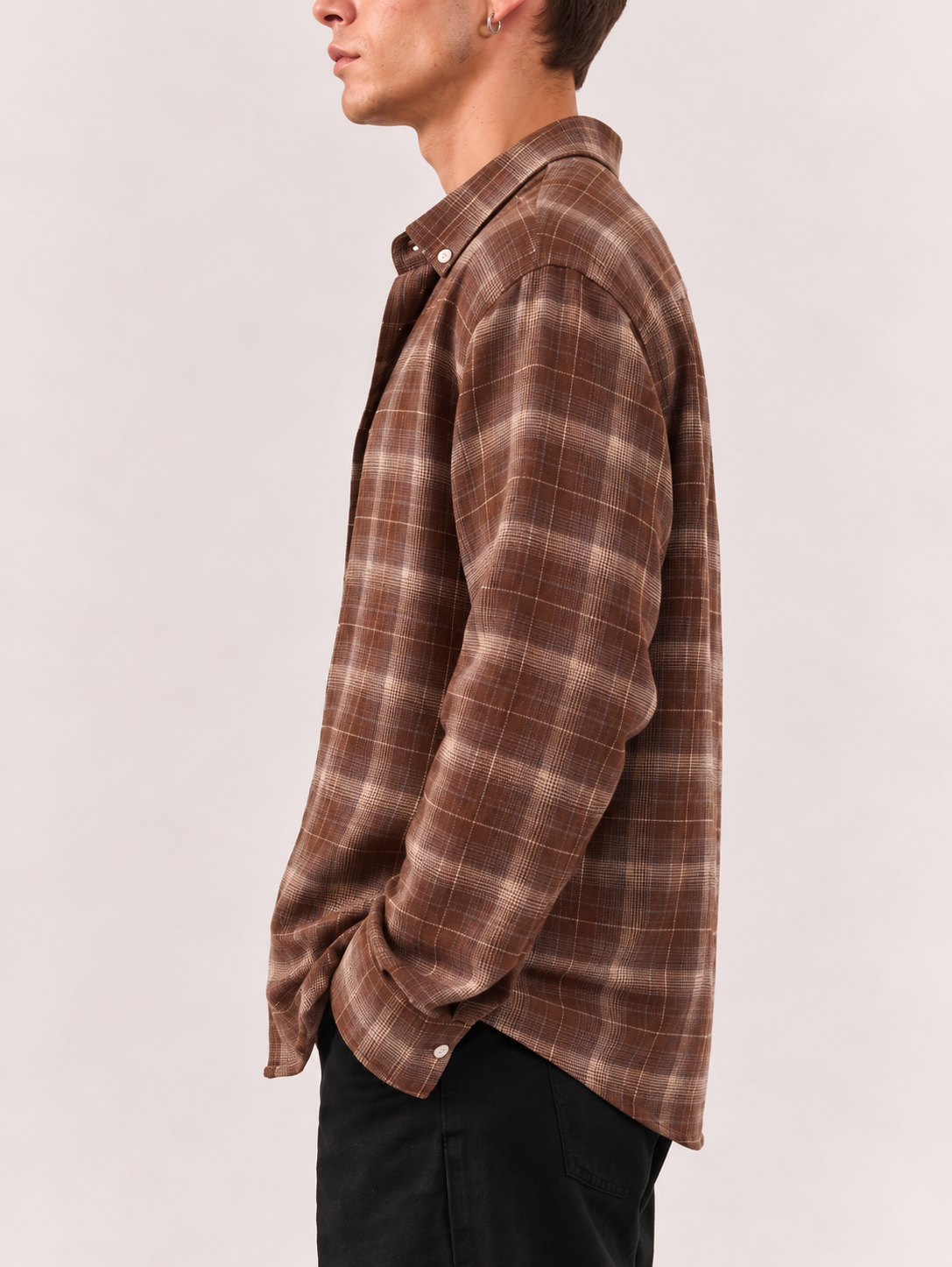Checked Flannel Shirt - Brown Beige
