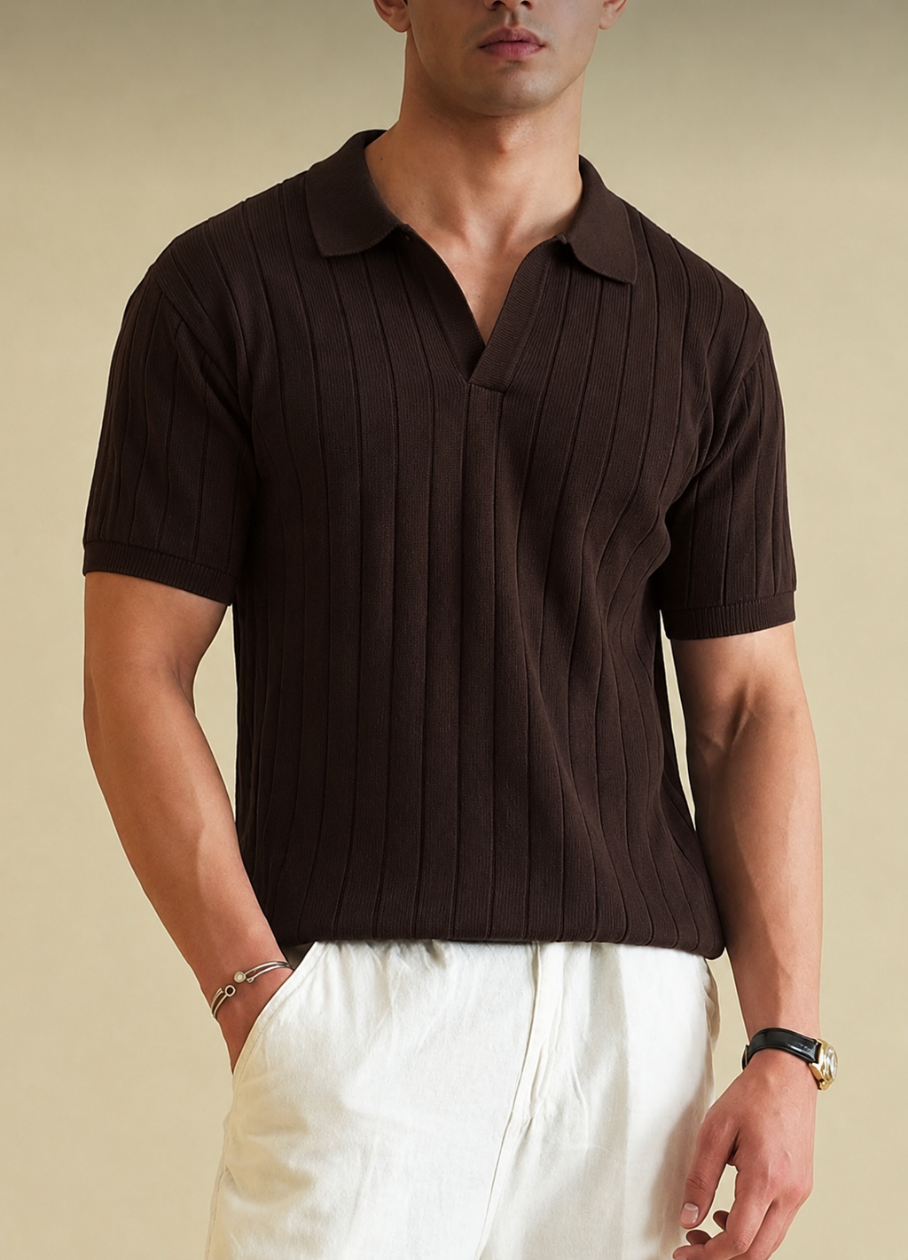 Ribbed Polo - Espresso Brown – AURAA LOOKS