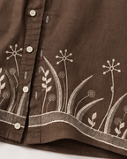 Botanical Embroidered Boxy Fit Shirt - Brown