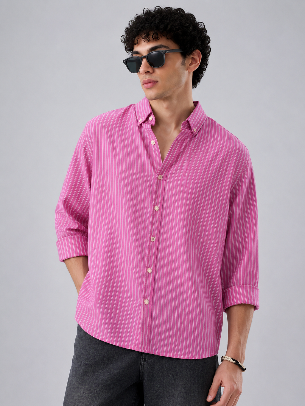 Premium Stripe Shirt - Fuchsia Pink
