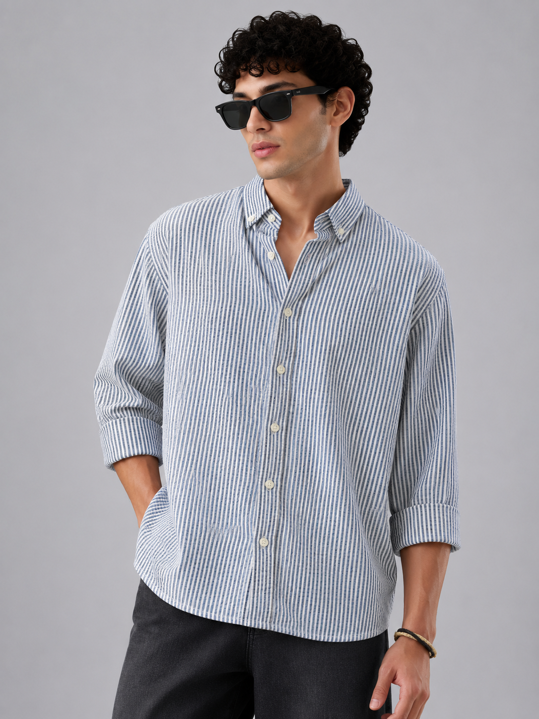 Premium Stripe Shirt - Blue Seersucker
