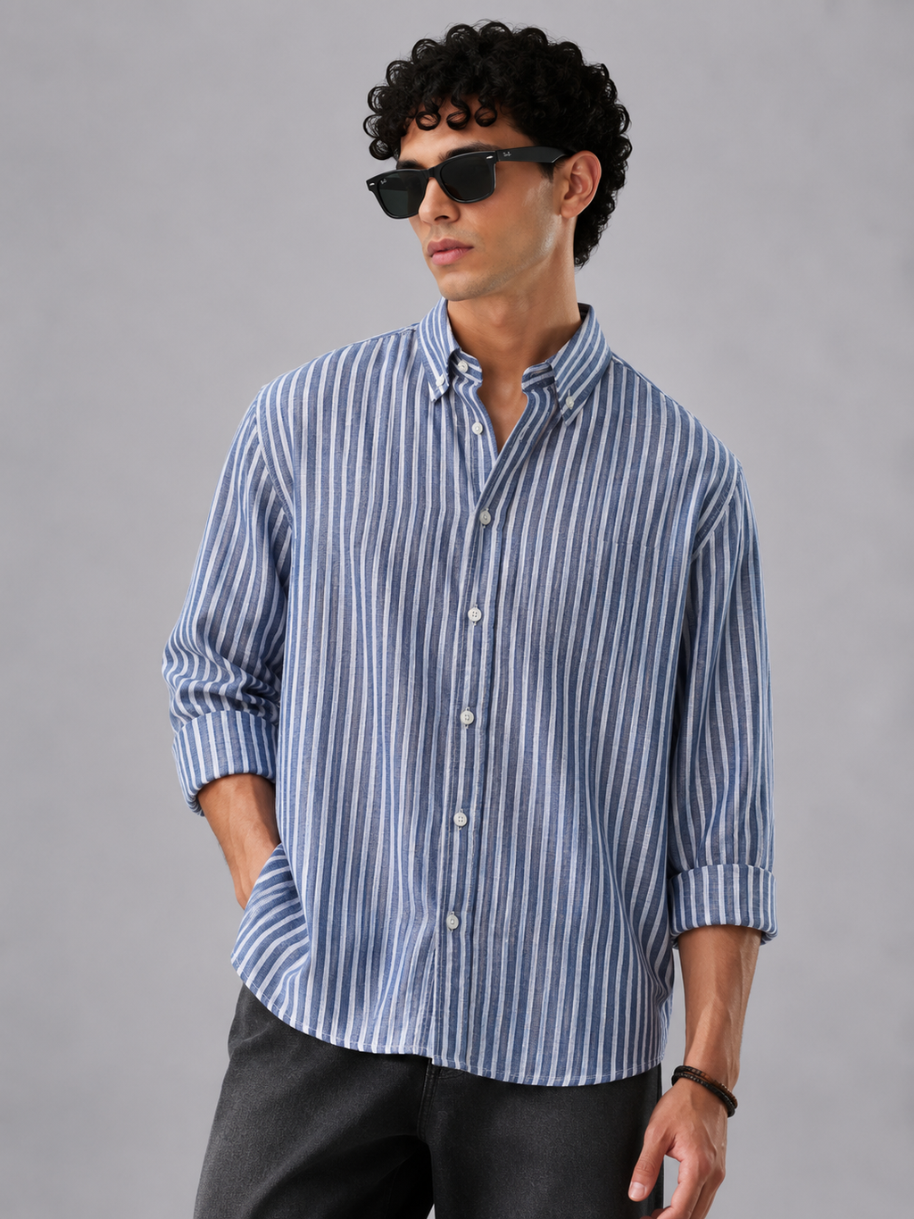 Premium Stripe Shirt - Blue Pinstripe