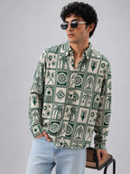 Mosaic Printed Linen Shirt - Forest Green