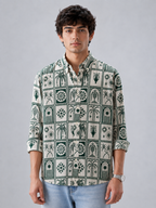 Mosaic Printed Linen Shirt - Forest Green