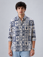 Mosaic Printed Linen Shirt - Cobalt Blue