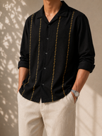 Linen Buff Print Shirt - Jet Black