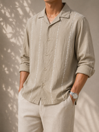 Linen Buff Print Shirt - Sand Beige