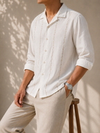 Linen Buff Print Shirt - Pearl White