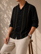 Linen Buff Print Shirt - Jet Black