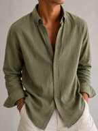 Auraa Luxe Linen Shirt - Olive Green