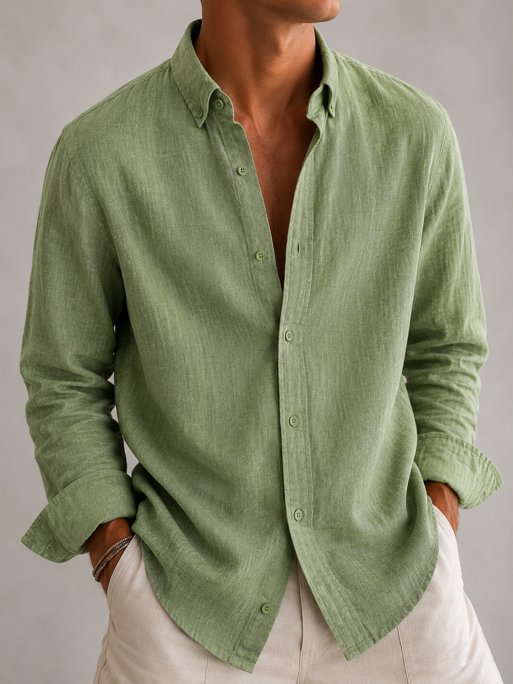 Auraa Luxe Linen Shirt - Sage Green
