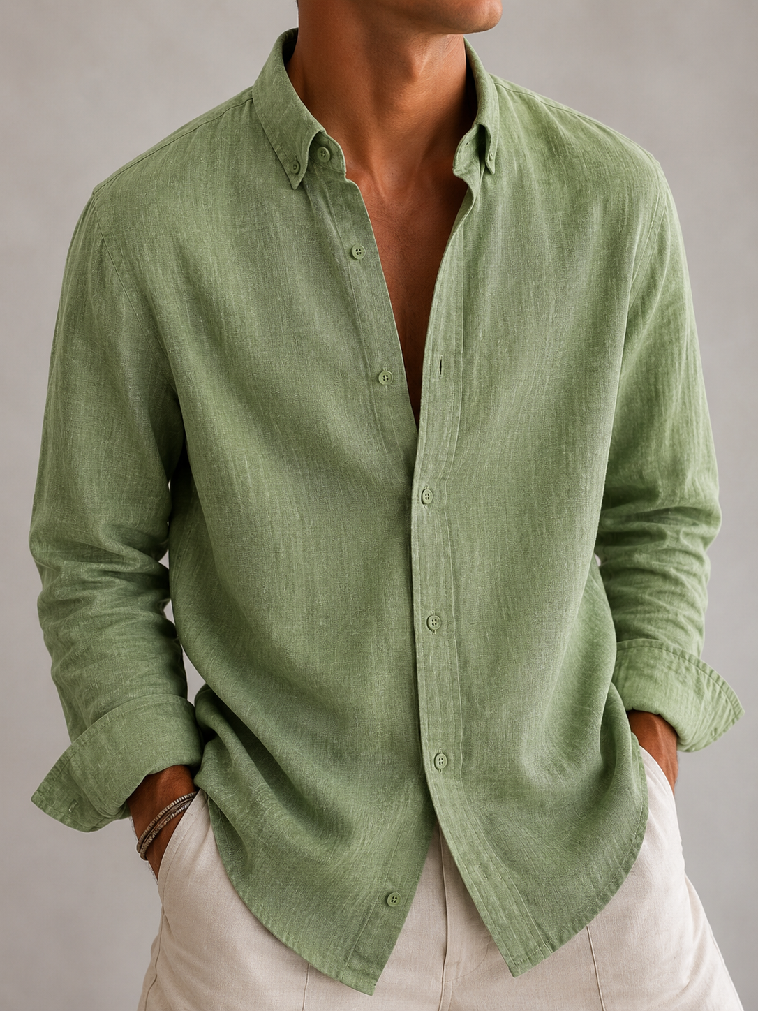Auraa Luxe Linen Shirt - Sage Green