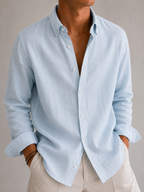 Auraa Luxe Linen Shirt - Sky Blue