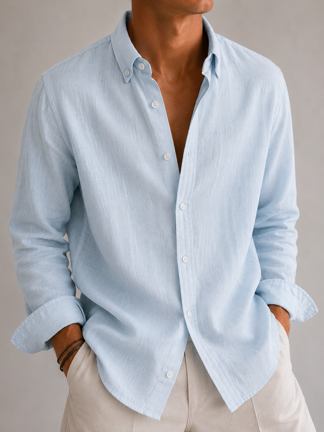 Auraa Luxe Linen Shirt - Sky Blue