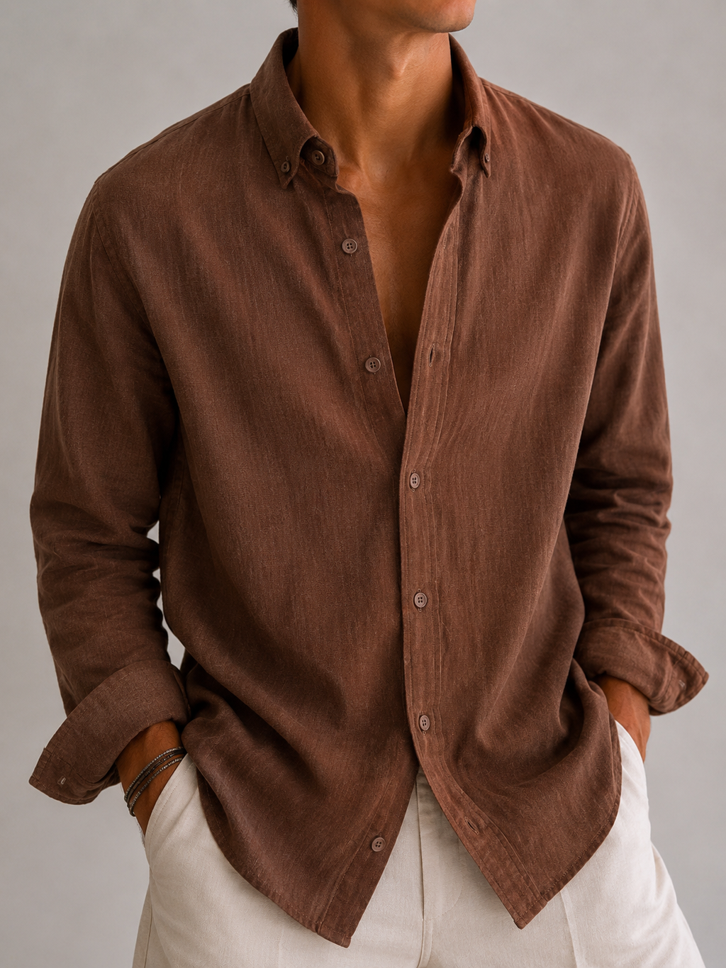 Auraa Luxe Linen Shirt - Chocolate Brown