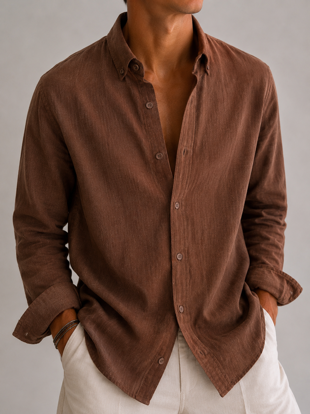 Auraa Luxe Linen Shirt - Chocolate Brown