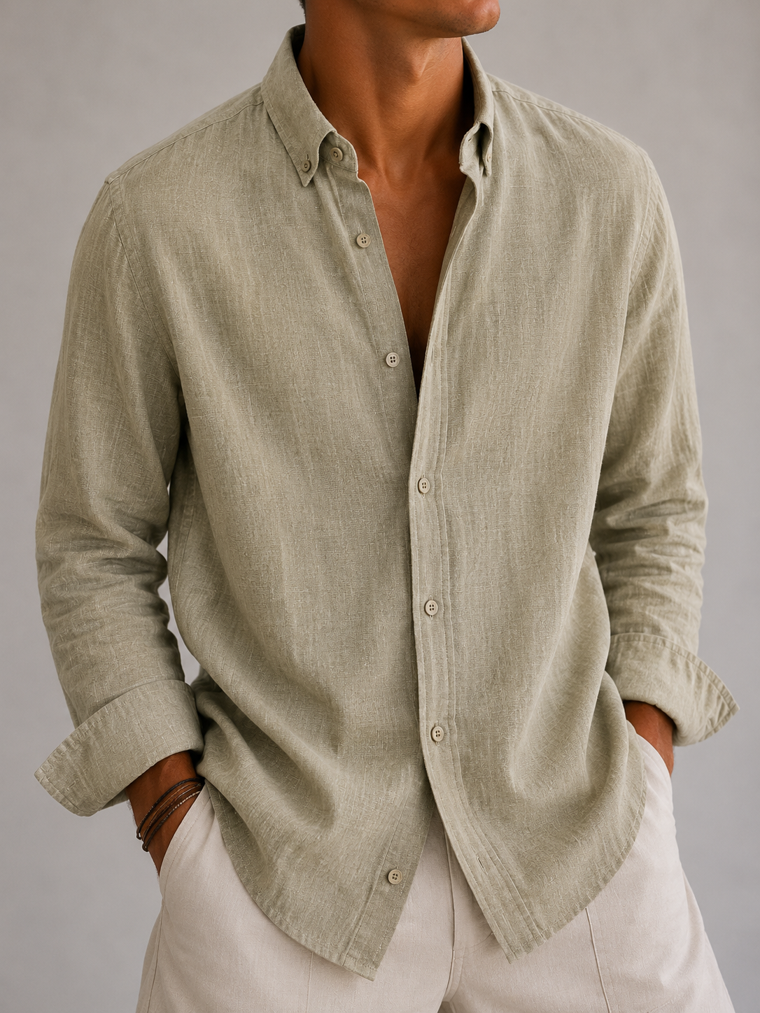 Auraa Luxe Linen Shirt - Sage Mist