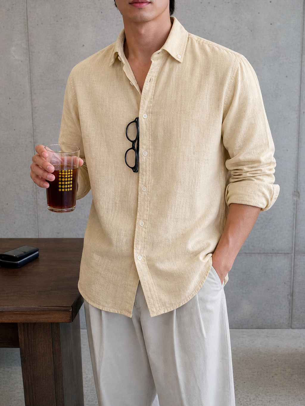 Auraa Linen Shirt – Sand Beige
