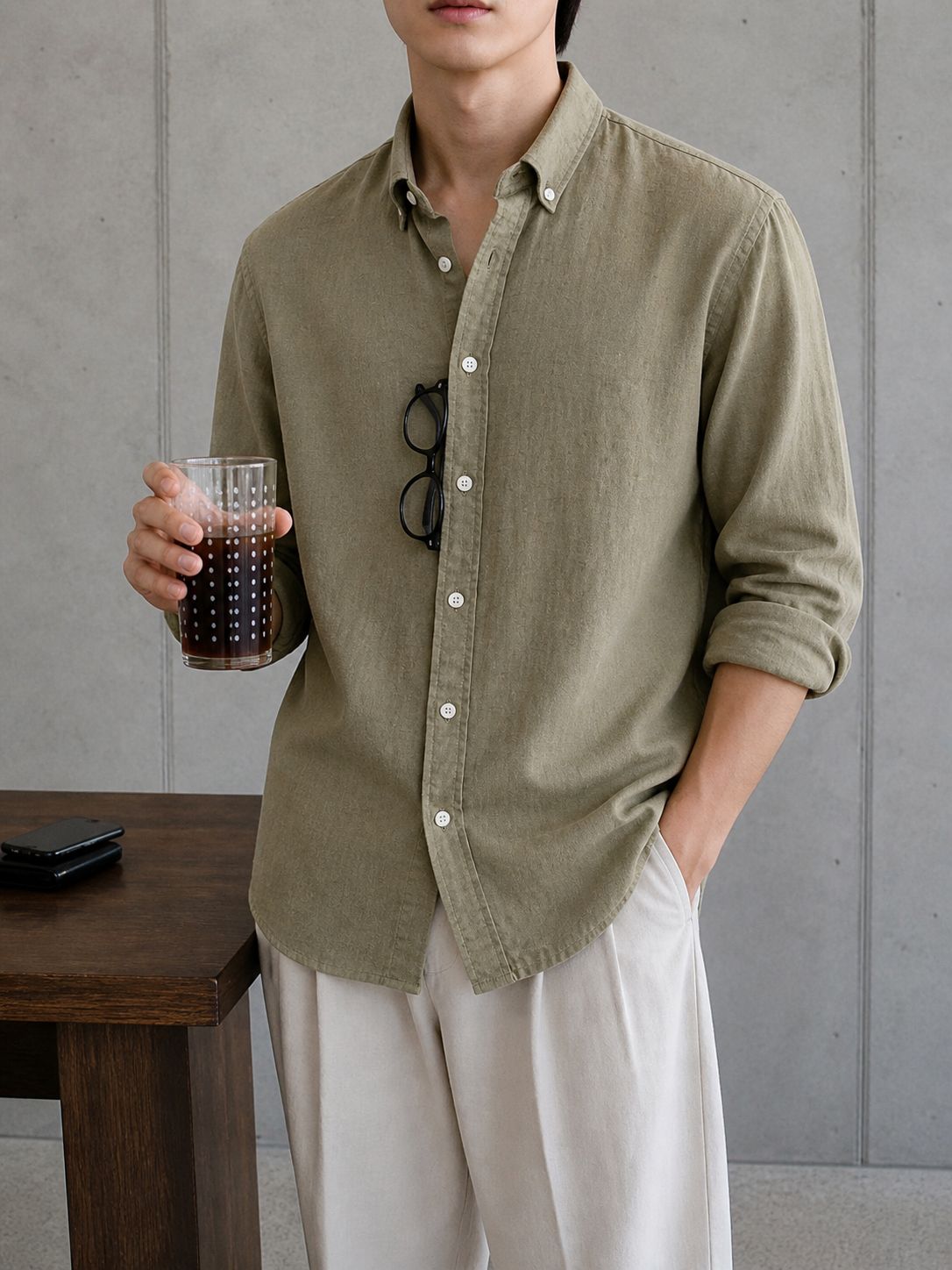 Auraa Linen Shirt – Sage Green