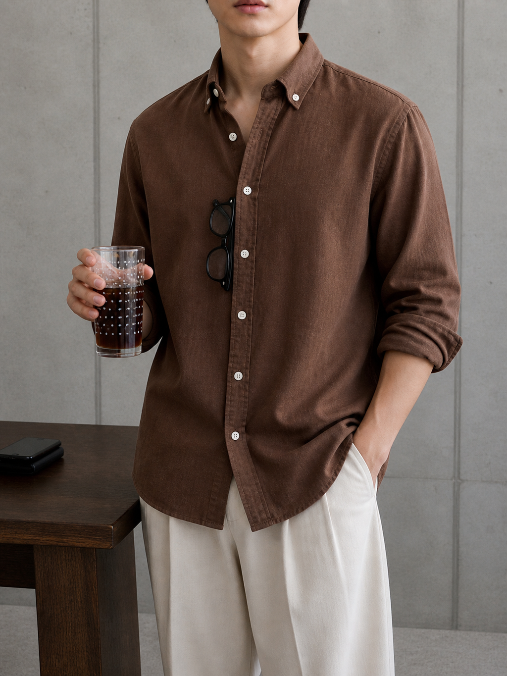 Auraa Linen Shirt – Mocha Brown