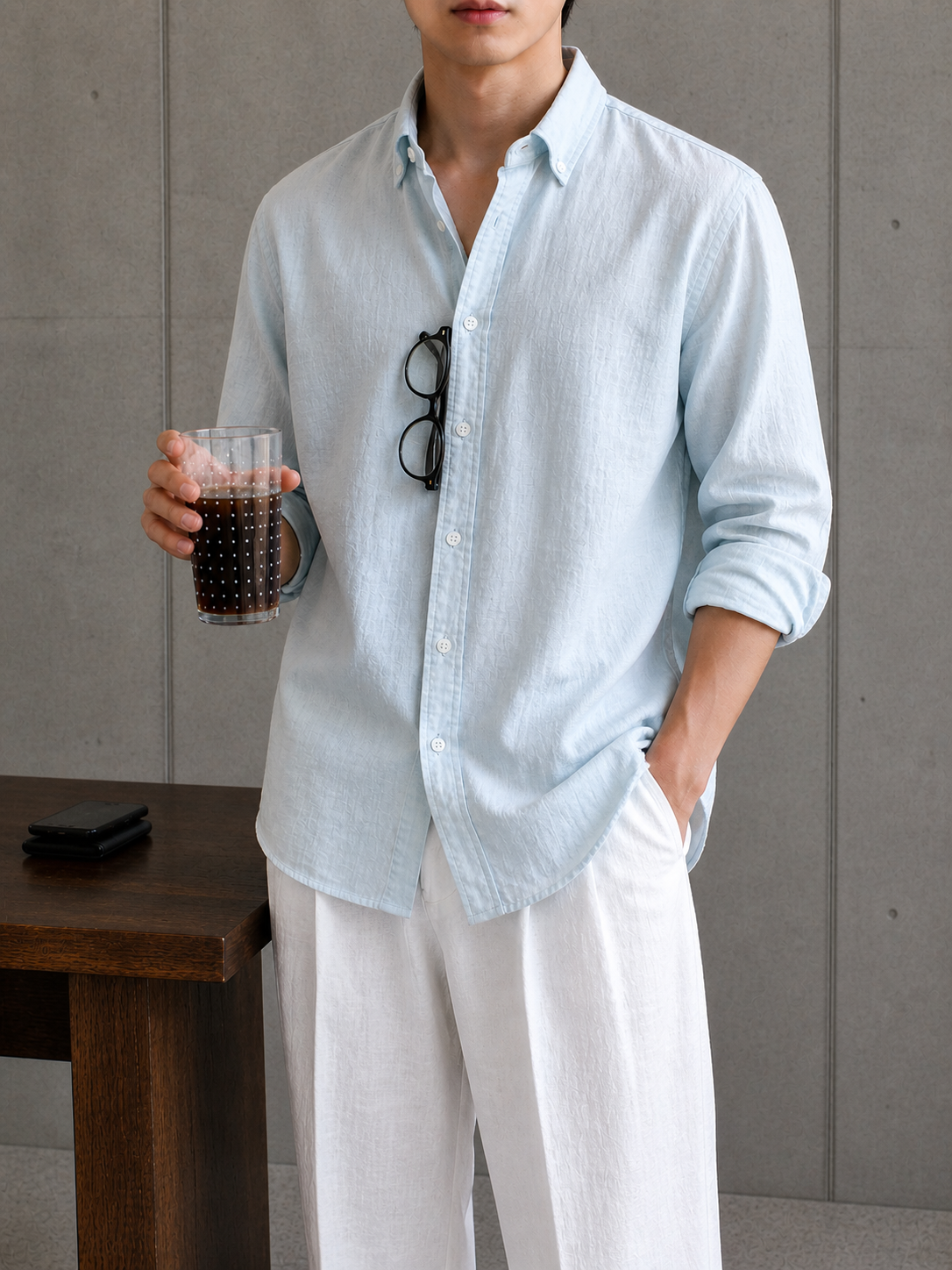 Auraa Linen Shirt – Ice Blue