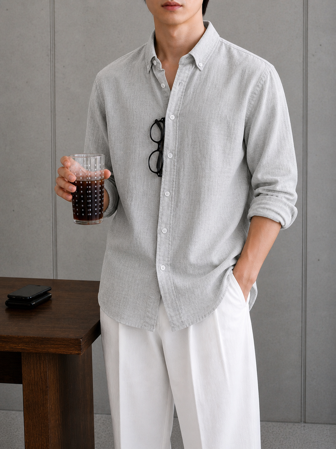 Auraa Linen Shirt – Stone Grey