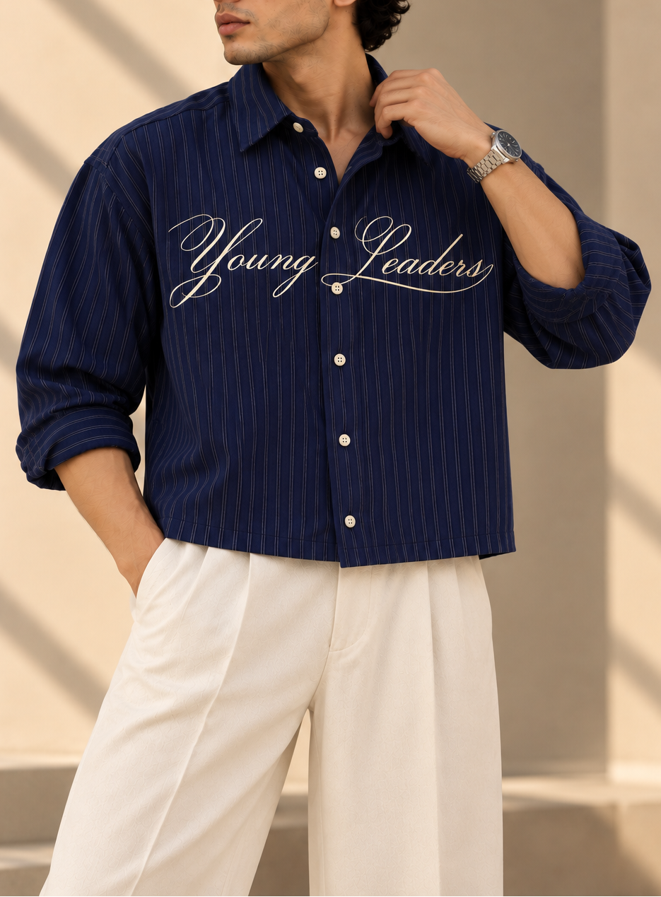 Signature Stripe Boxy Fit Shirt - Navy