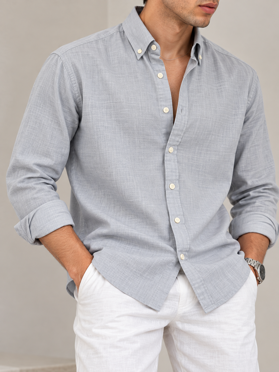 Linen Shirt - Powder Blue