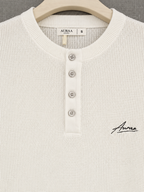 Waffle Knit Henley T-Shirt - Off White