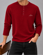 Waffle Knit Henley T-Shirt - Red