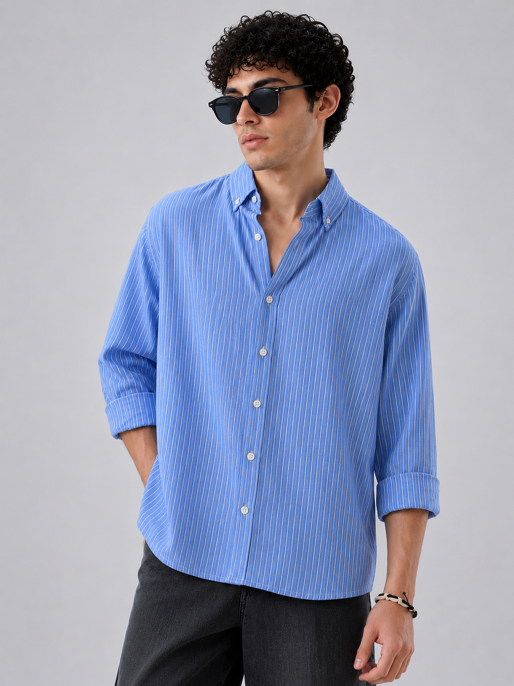 Premium Stripe Shirt - Sky Blue